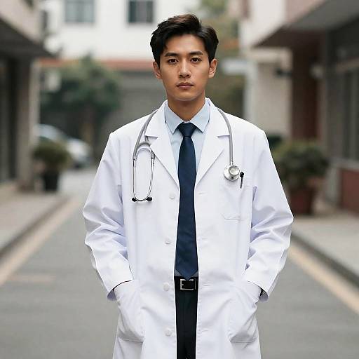 Male Doctor in Halloween Street Scene