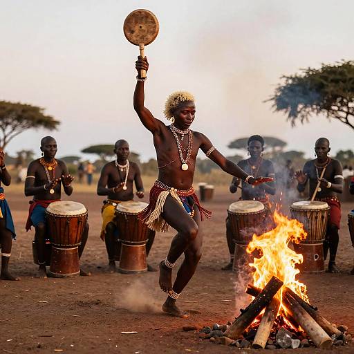 Blonde-Haired African Tribe Dancing