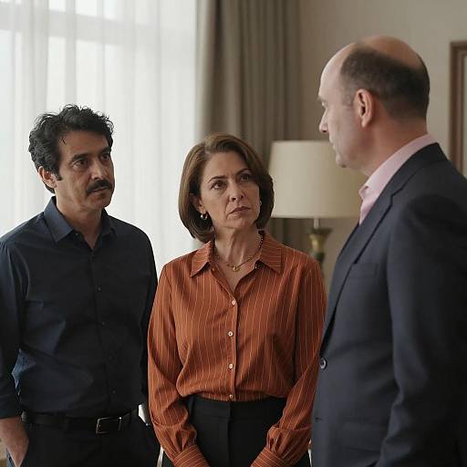 Serious Conversation Between Three Adults Indoors