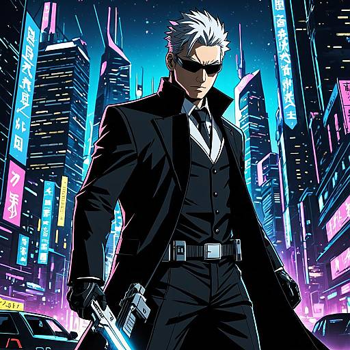 Stealth Assassins in Neon Cityscape