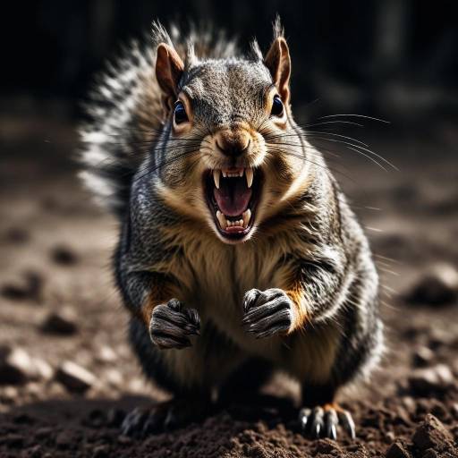 Aggressive Realistic Squirrel in Dark Fantasy