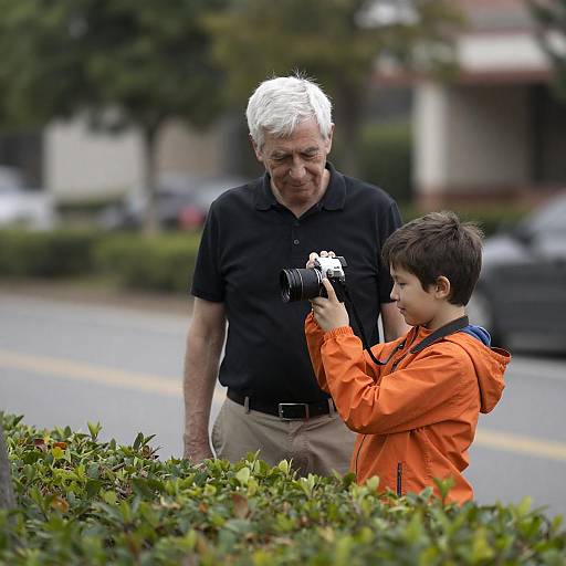Grandfather Teaching Grandson Photography Outdoors