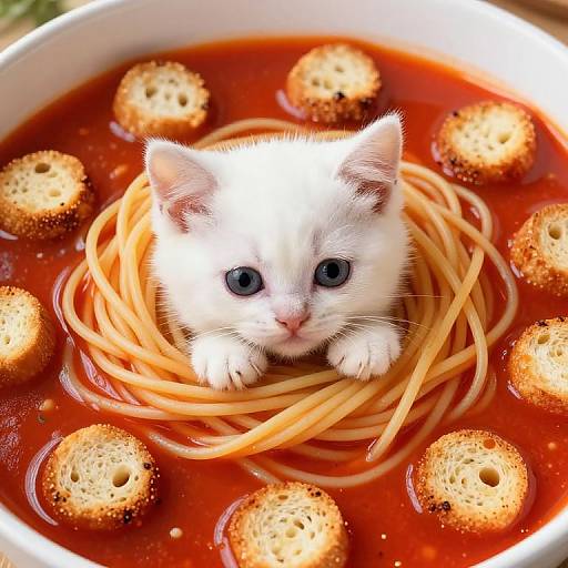 Adorable Kitten in Spaghetti Bowl
