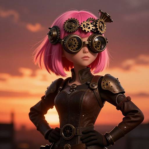 Steampunk Characters with Pink Bob Hair