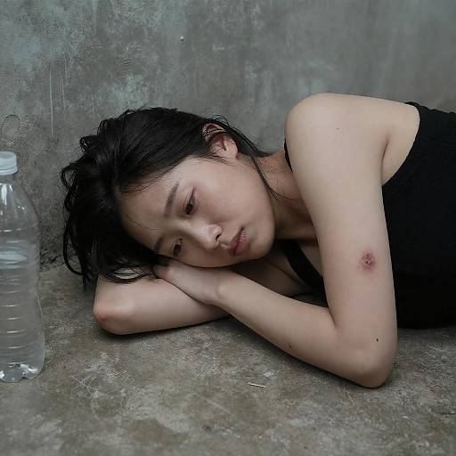 Distressed Woman on Concrete Floor