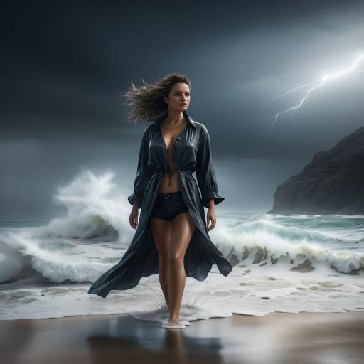 Epic Stormy Beach Scene with Woman