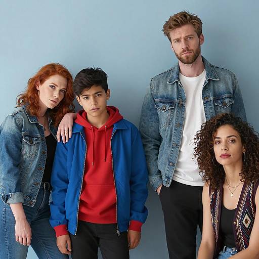 Casual Group Portrait Against Blue Wall