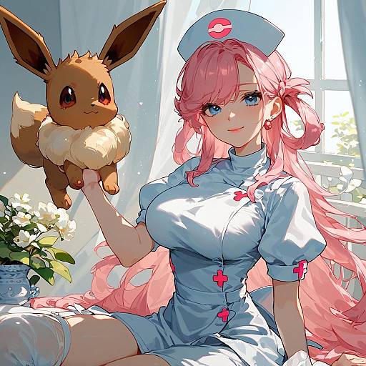 Anime Nurse Girl with Pink Hair