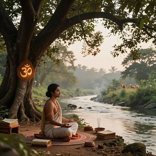 Serene Hindu Meditation by Banyan Tree