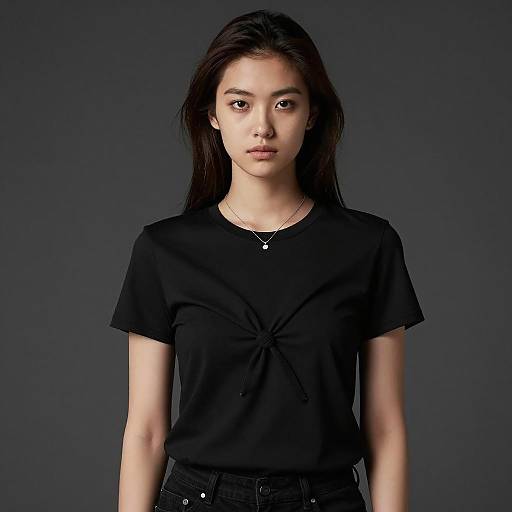 Young Woman in Black Knot T-Shirt