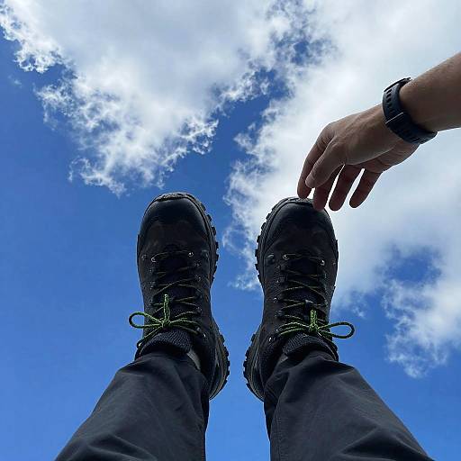 Low-Angle Close-Up of Feet and Hands