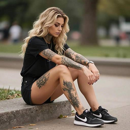 Tattooed Woman in Outdoor Park