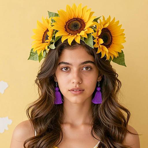 Portrait of Woman with Sunflower Headpiece