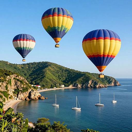 Vibrant Hot Air Balloons Over Bay