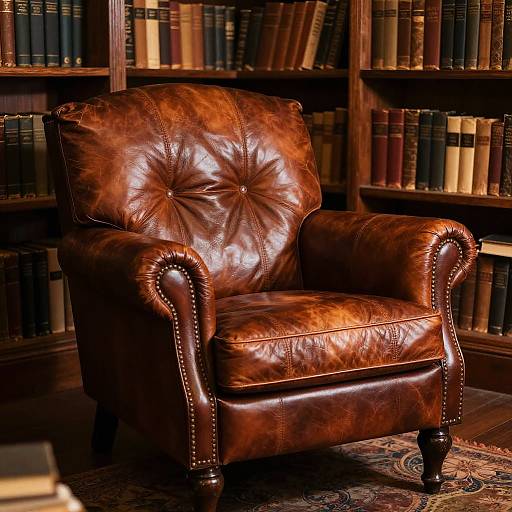 Cozy Vintage Leather Armchair in Rustic Library