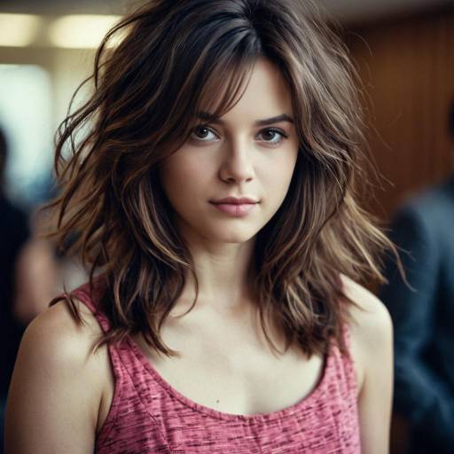 Young Woman with Messy Hair in Pink Dress