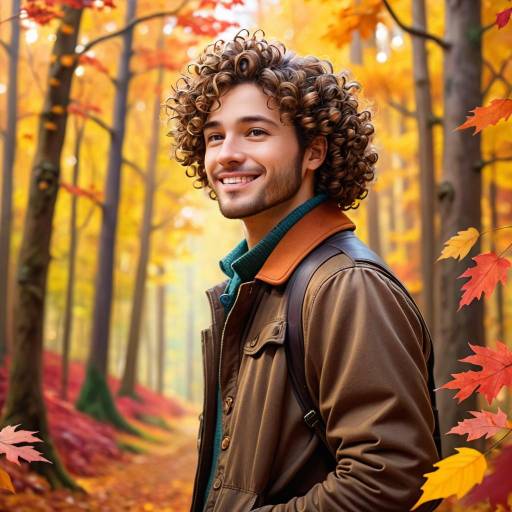 Man Embracing Autumn's Beauty in Forest Man Embracing Autumn's Beauty in Forest