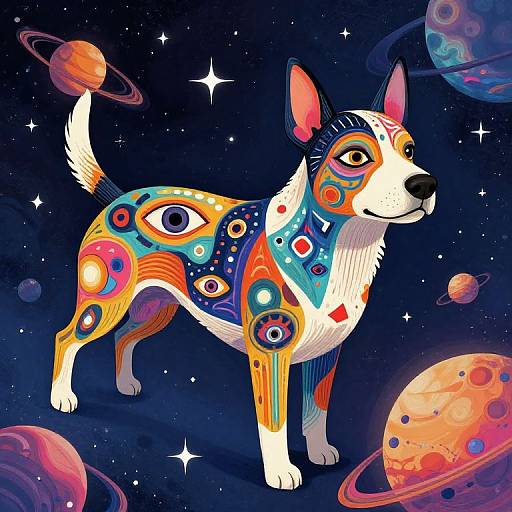 Surreal Multi-Eyed Dog Cosmic Art