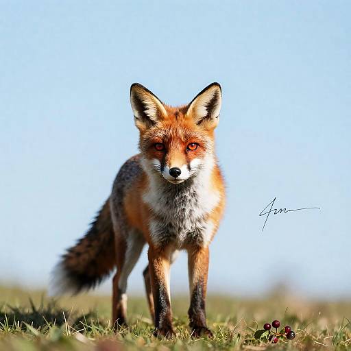 Red Fox with Red Eyes in Grass