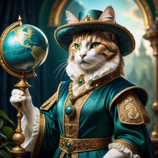 Renaissance Cat Portrait with Golden Globe