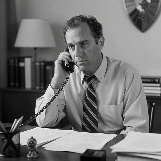 Serious businessman on phone at desk