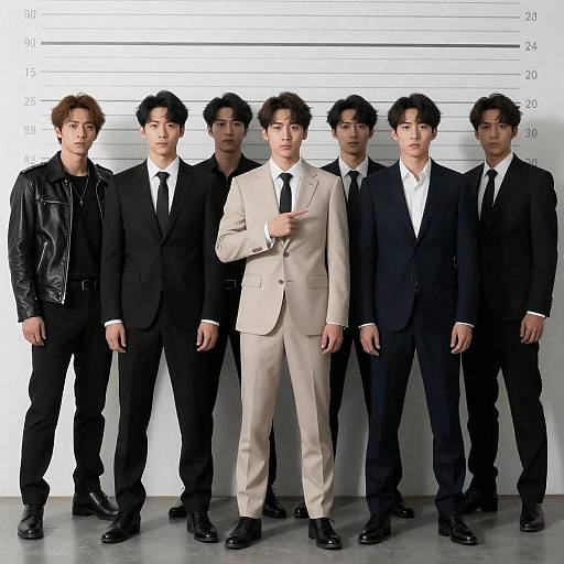 Six Men Portrait with Height Chart Background