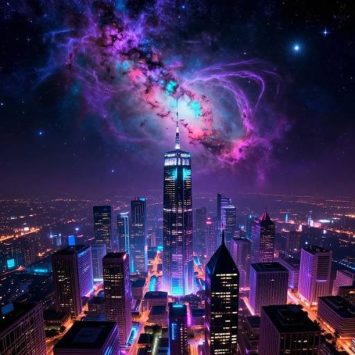 Celestial Neon Metropolis Panorama
