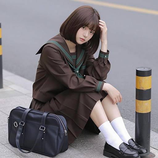 Asian Girl in Japanese School Uniform