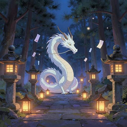Mystical Dragon on Lantern Path