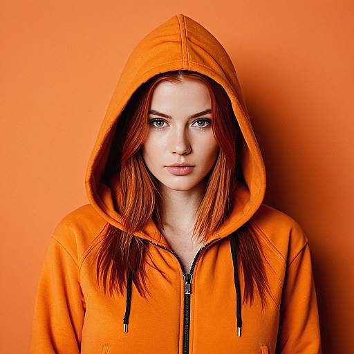 Woman in Orange Hoodie with Hood Up