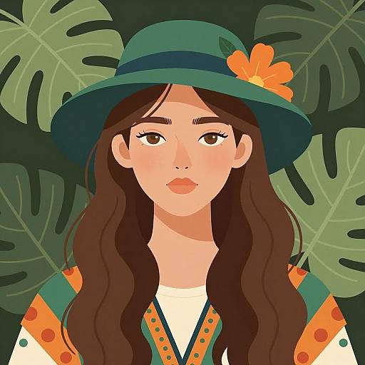 Whimsical Woman Among Greenery