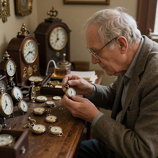 Elderly Man Examining Antique Pocket Watch
