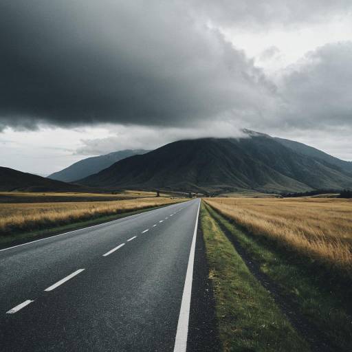 Open Road with Mountain and Overcast Sky