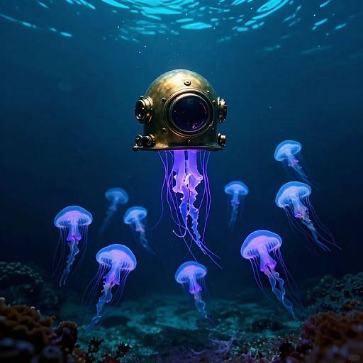 Surreal Underwater Dreamscape with Helmet