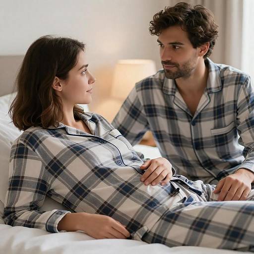 Cozy Intimacy in Plaid Pajamas