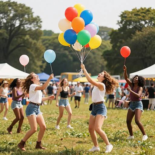 Women Popping Balloons at Summer Festival