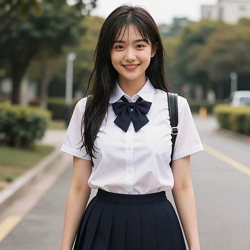 Smiling Asian Student in School Uniform
