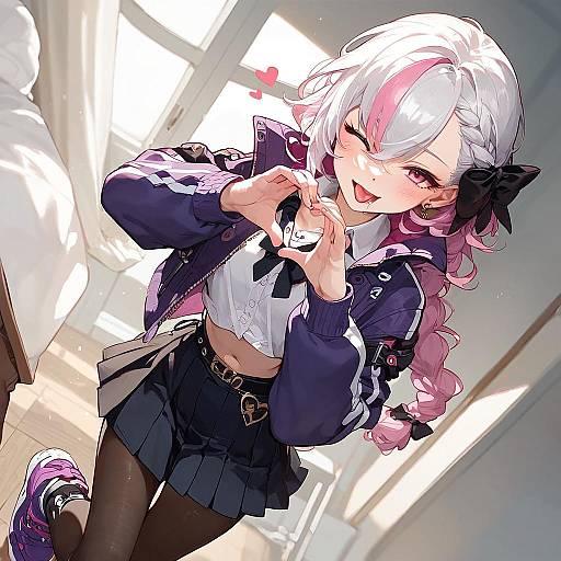 Anime Boy with Pink Hair and Bow