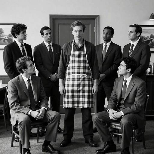 Intense Discussion Among Six Men