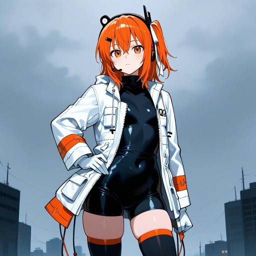 Futuristic Anime Girl with Orange Hair
