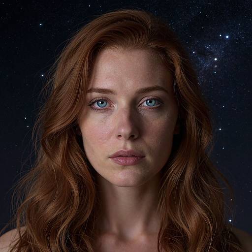 Woman with Chestnut Hair and Starry Night Background