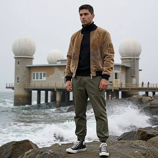Man in Corduroy Bomber by Coast