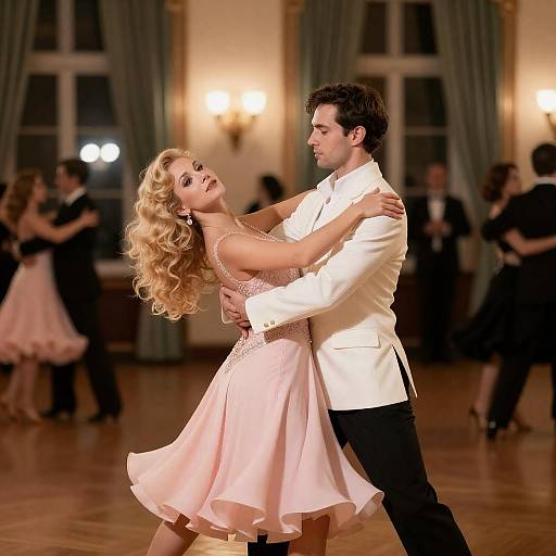 Elegant Dance in a Bustling Ballroom