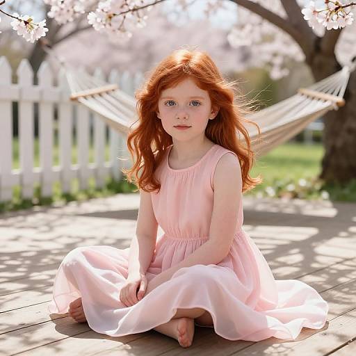 Red-Haired Girl on Sunny Deck