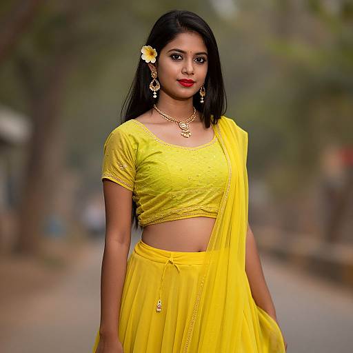 Elegant Yellow Green Lehenga Portrait