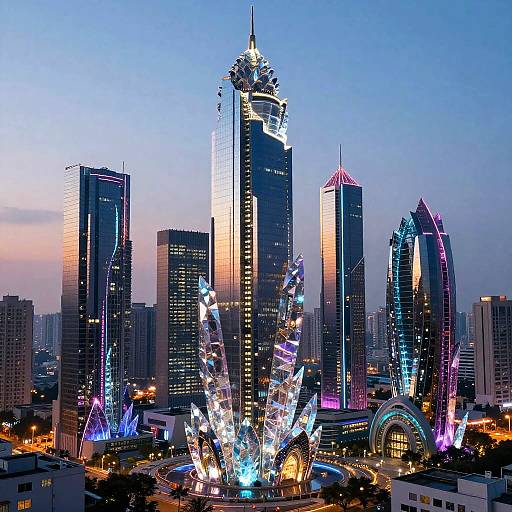 Crystallized Futuristic Cyberpunk Skyline