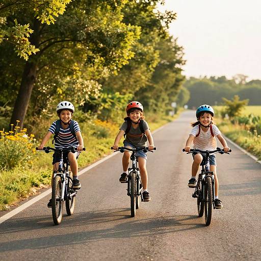 Children Riding Bicycles on Countryside Road