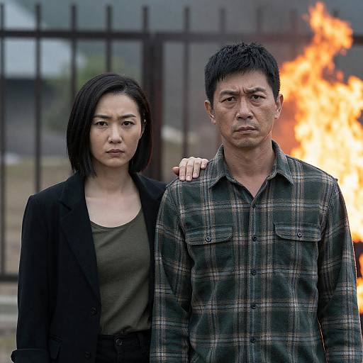 Dramatic Portrait of Two Asian Individuals