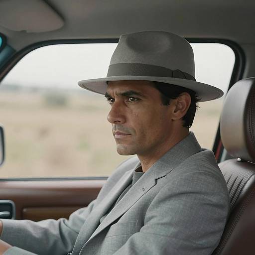 Stylish Man in Gray Fedora and Suit