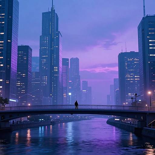 Neon Cyberpunk Cityscape with Silhouette